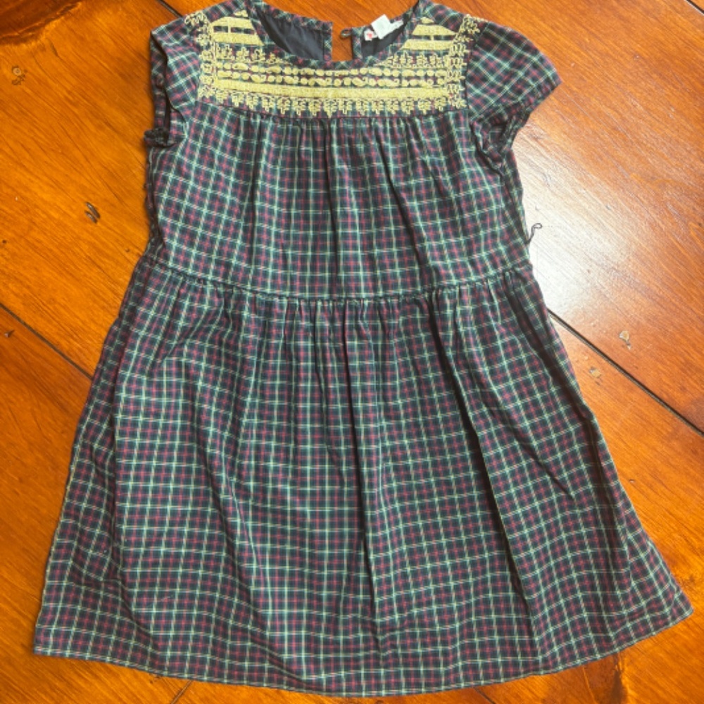 Crew cuts plaid dress gold brocade, size 8